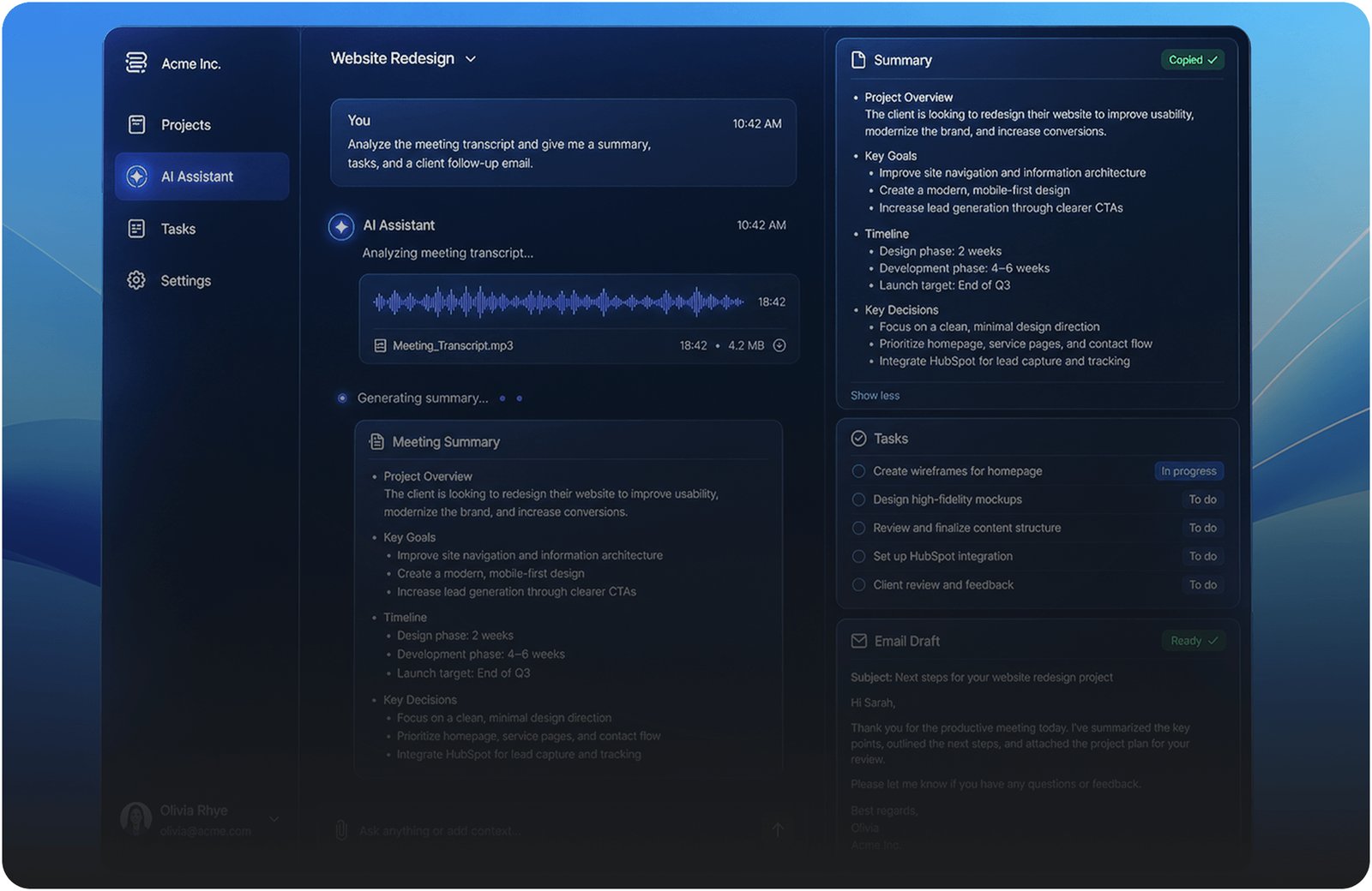 AI First program: AI asistent koji analizira sastanak i pravi rezime, zadatke i email